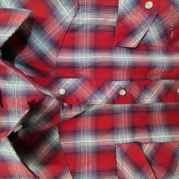 Wrangler Red Plaid Pearl Snap Short Sleeve Dress Shirt Size XXL Western - Picture 6 of 7